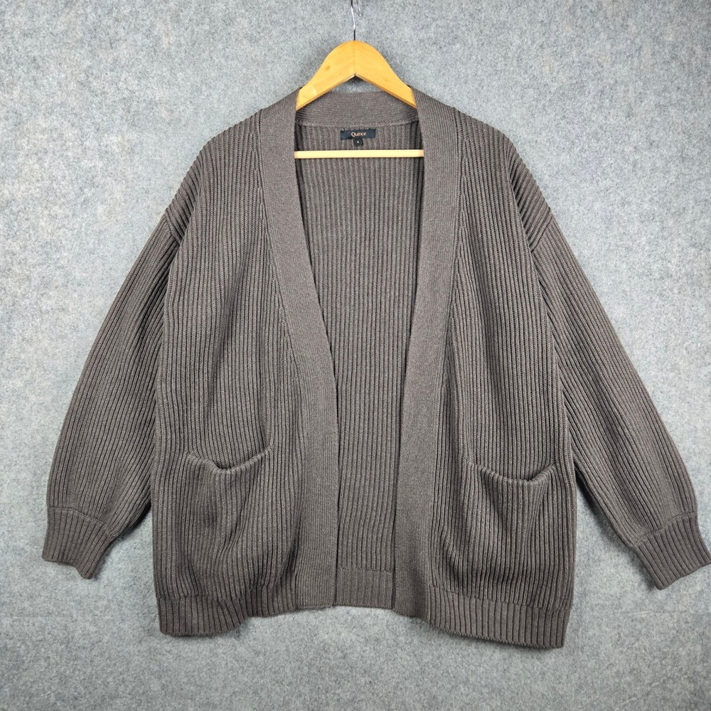 Quince Cardigan Womens Small Brown Organic Cotton Oversized Ribbed Knit Sweater